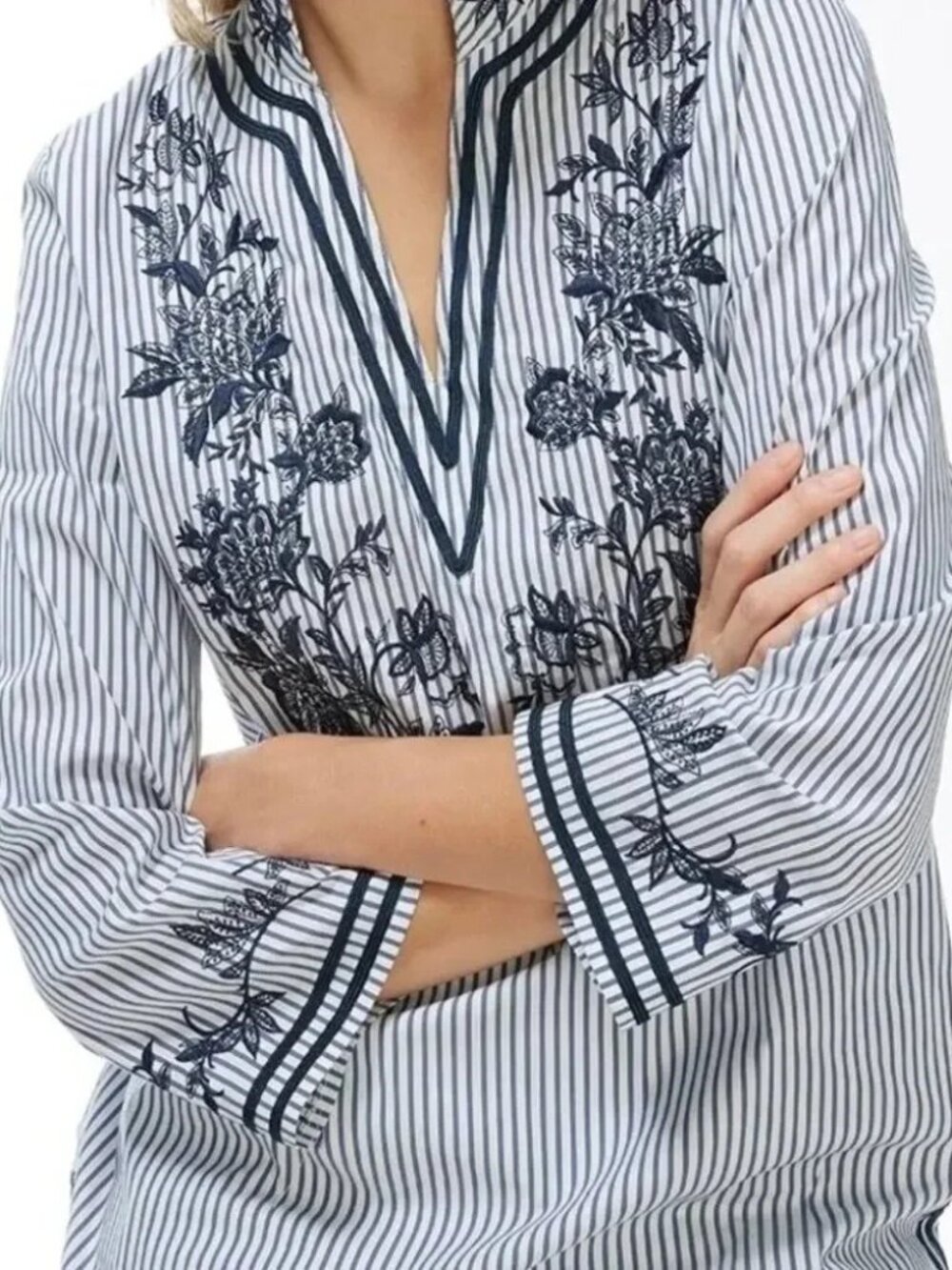 NWT Chicos Embroidered Poplin Tunic Top Sz 14 Cottagecore Casual Loganlook - Picture 1 of 12